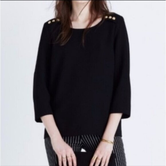 Madewell et SEZANE Colette Black Top with Gold Buttons Size XS - Picture 1 of 12